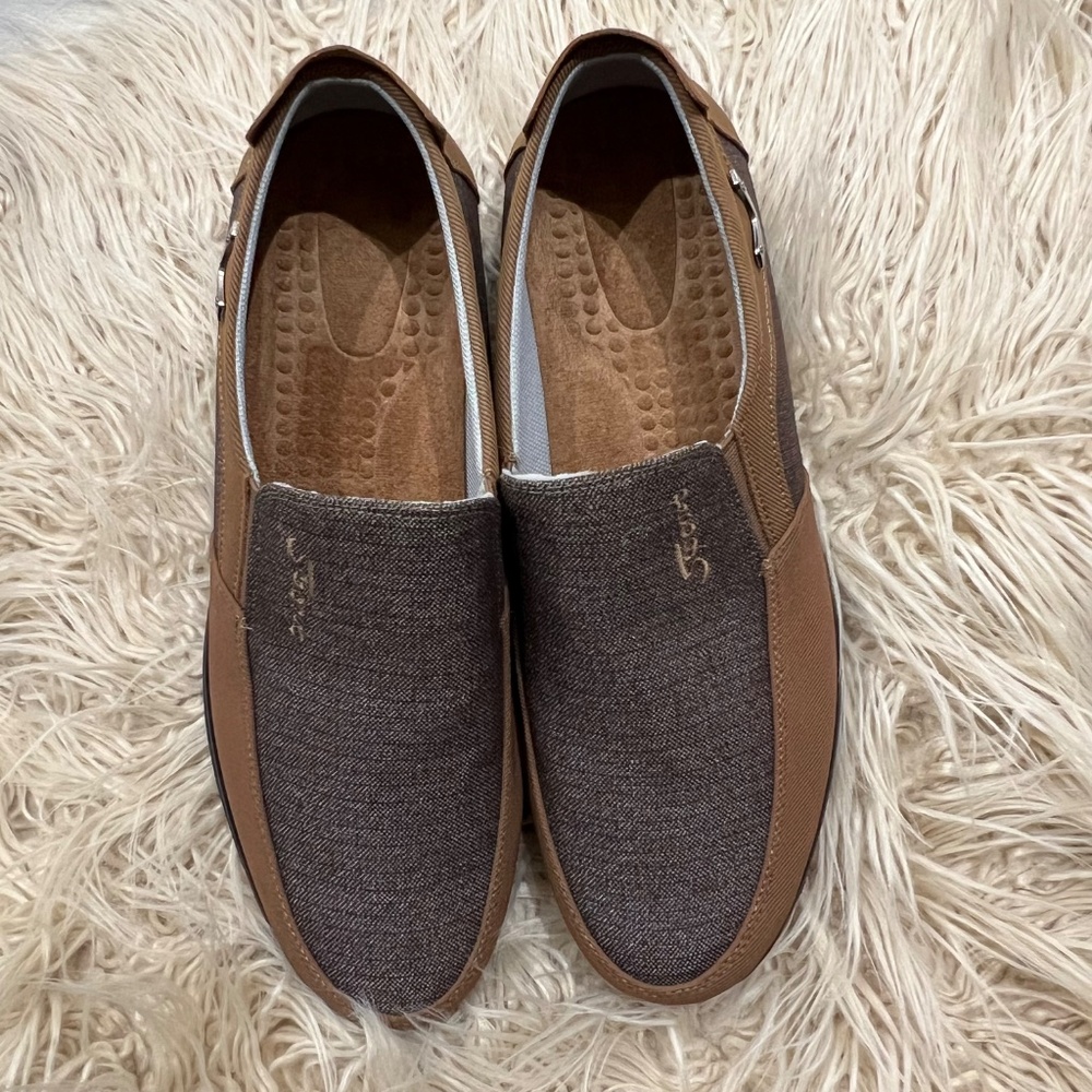 No-brand Comfort Shoe for men Brown tweed cloth w/faux suede trim without tag